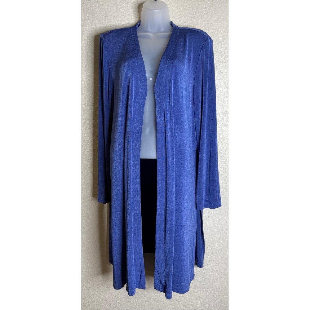 Coldwater Creek Womens XL Duster Cardigan Blue Open Front Long Sleeve Side Slits